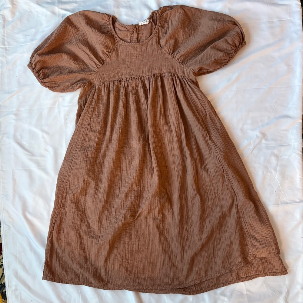 Women's Puff Sleeve Midi Dress in Brown